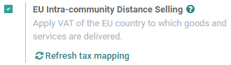 EU intra-community Distance Selling feature in Odoo Accounting settings